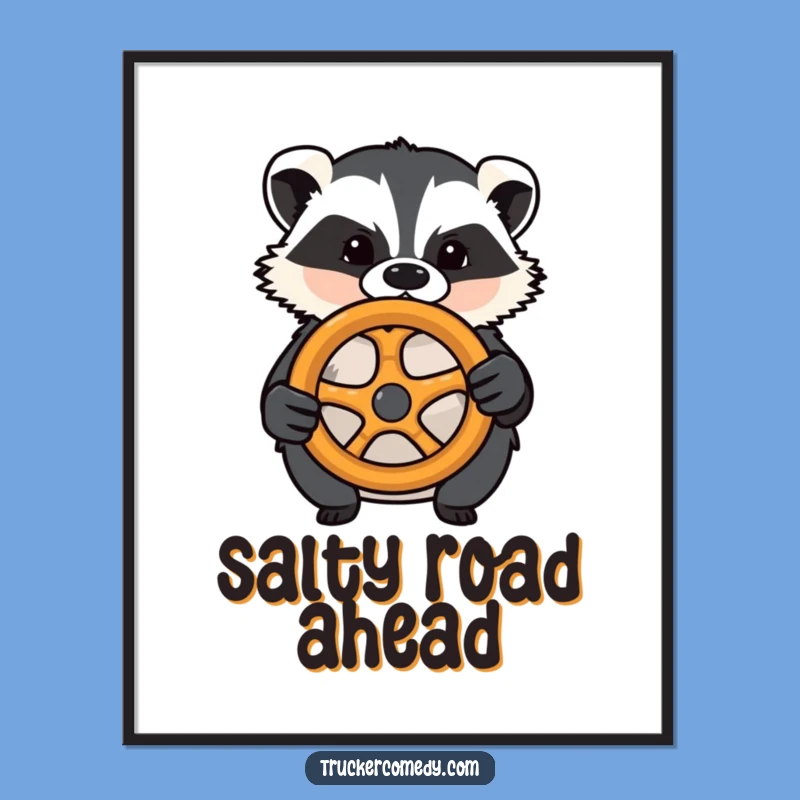 Funny Badger Driving Pretzel Wheel Digital Art - Hilarious Road Trip Instant Download