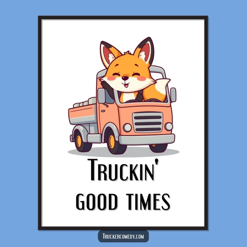 Funny Fox Waving Truck Digital Art - Cheerful Road Trip Instant Download