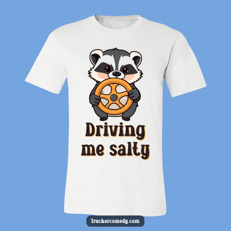 Funny Badger Driving Pretzel Wheel T-Shirt - Comical Road Warrior Apparel